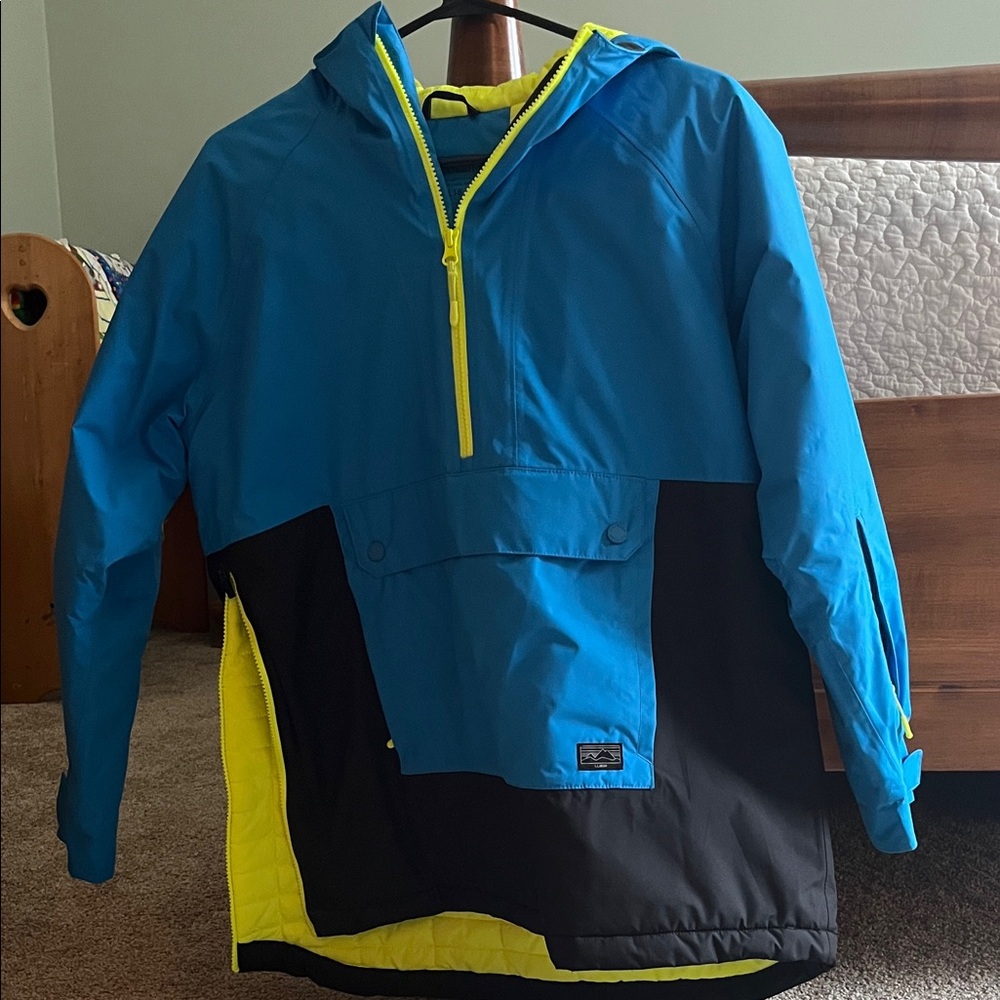 L.L. Bean Kids Blue and Black Raincoat with Yellow Accents